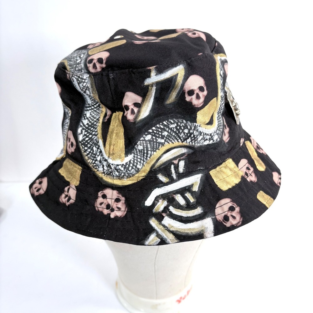 Labios De Ojo Bucket Hat Black Hand Painted Skull Snake Custom Edgy Streetwear - Picture 2 of 10